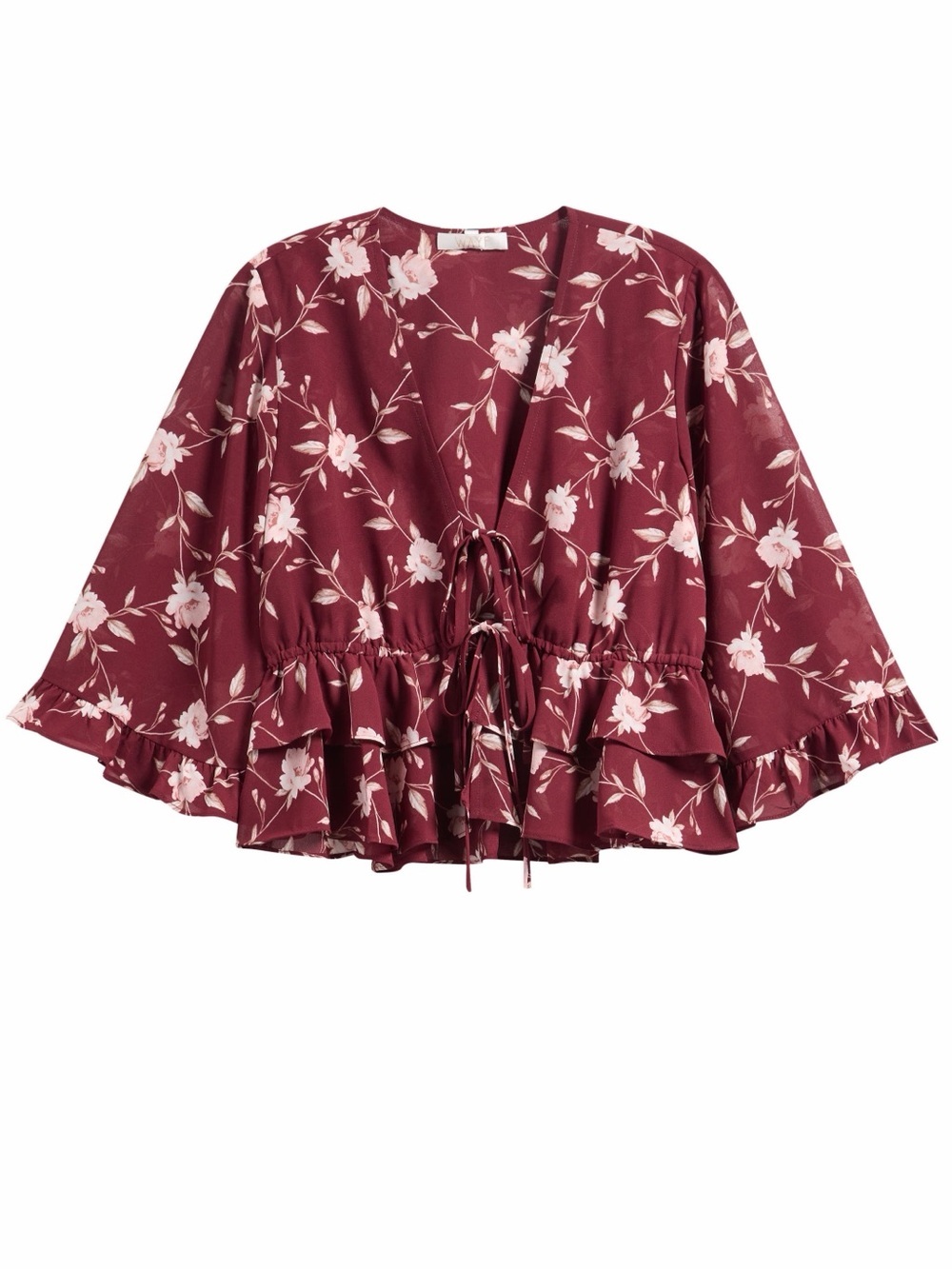 WAYF Free Spirit Floral Ruffle Top XS Burgundy Boho Romantic NWOT - Picture 5 of 10